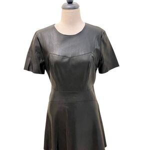 DO+BE Women's Faux Leather Short Sleeve Mini Fit & Flare Dress Black Size Medium